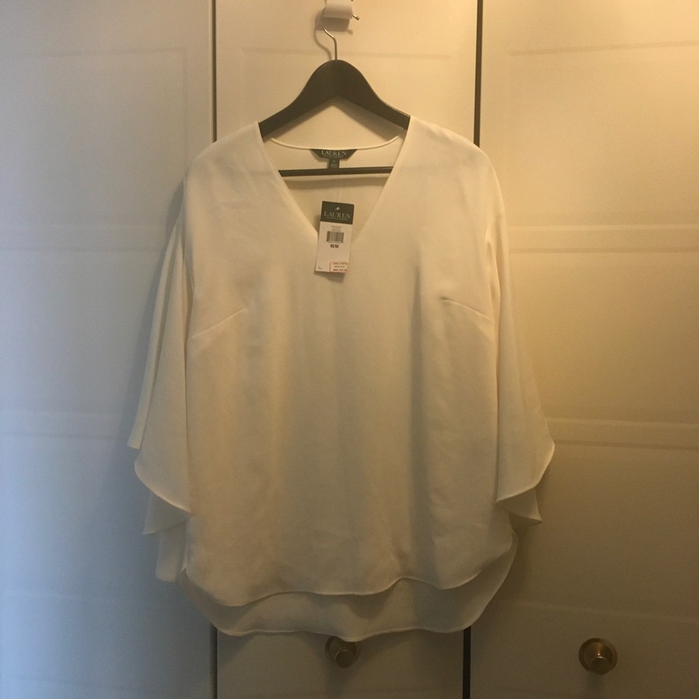 Ralph Lauren Cream V-Neck Blouse with Relaxed Boxy Fit